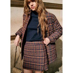 Sezane Tania Ivan Burgundy Plaid Preppy Skirt Sz 38‎ US 6 NWT